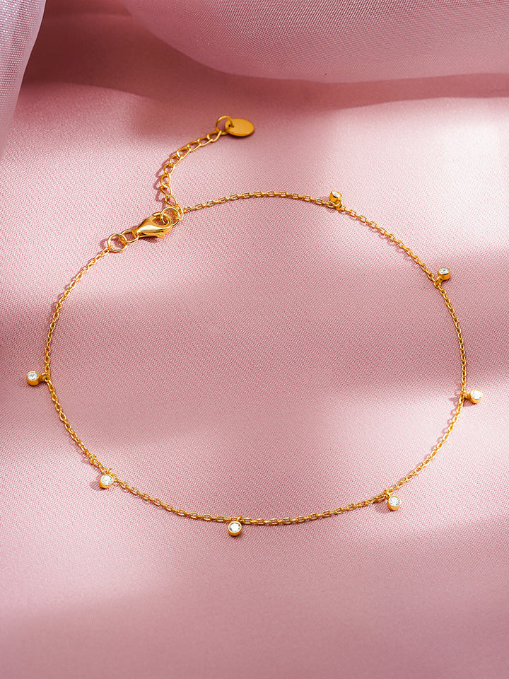 925 Fine Silver Crystal Charm Minimal Anklet