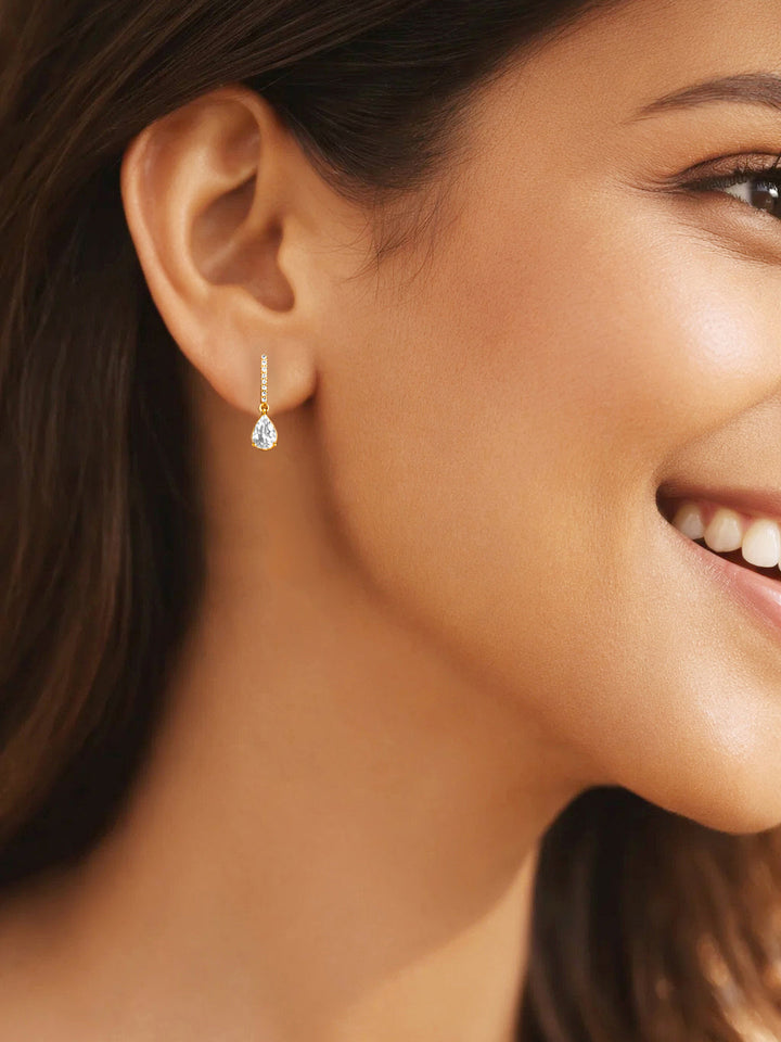 925 Fine Silver Pear Cut Crystal Teardrop Earrings