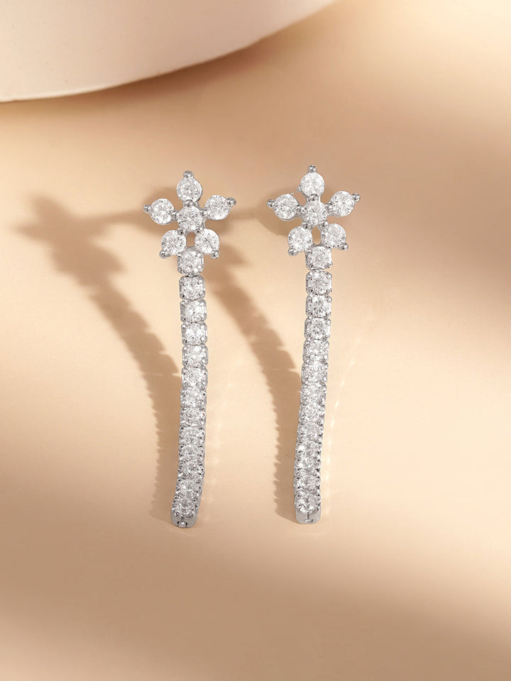 925 Fine Silver Cryatal Floral Cascade Earrings