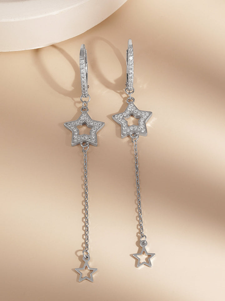 925 Fine Silver Star Chain Drop Earrings
