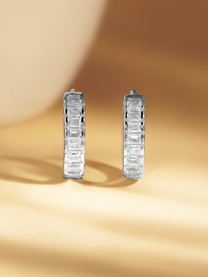 925 Fine Silver Crystal Chunky Hoop Earrings