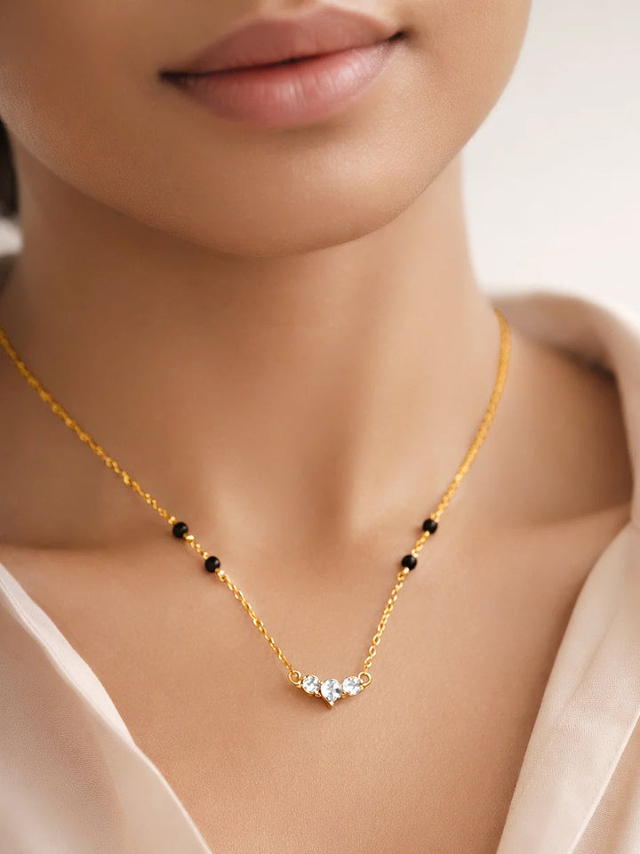 925 Fine Silver Diamond Curve Mangalsutra Necklace
