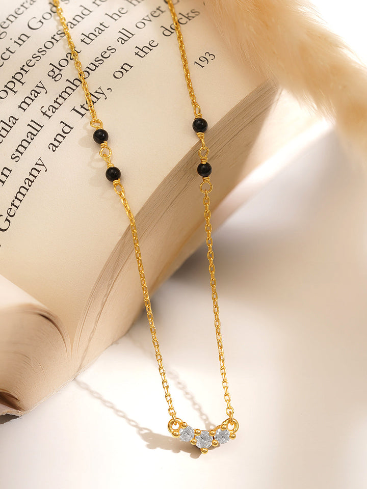 925 Fine Silver Diamond Curve Mangalsutra Necklace