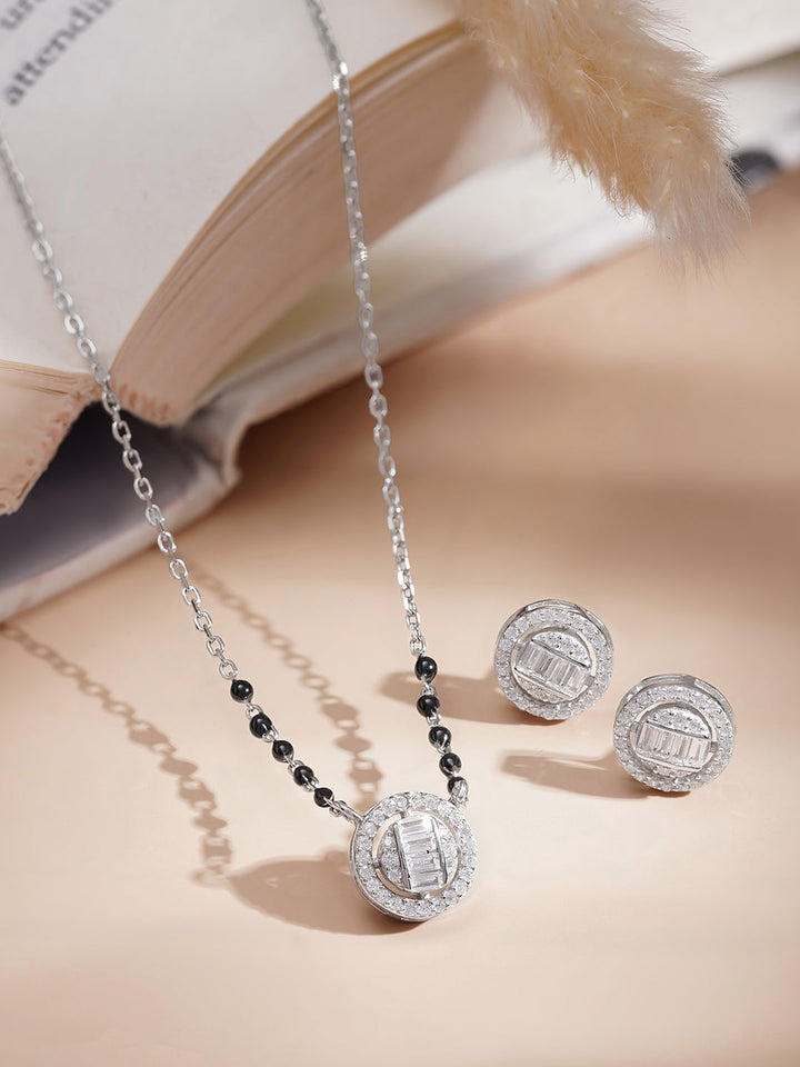 925 Fine Silver Solitaire Diamond Mangalsutra Set