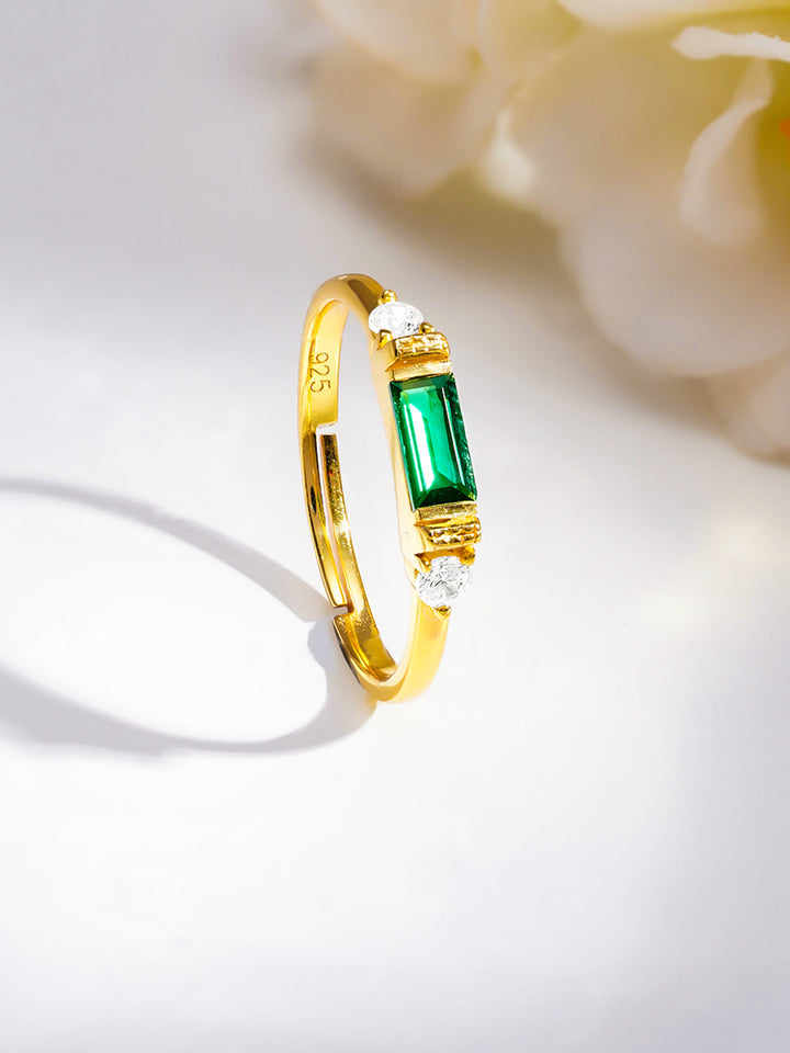 925 Fine Silver Emerald Glow Minimal Ring