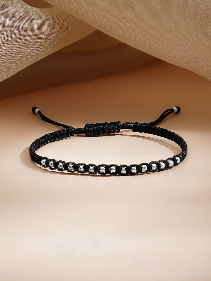 925 Fine Silver Beaded Cord Bracelet