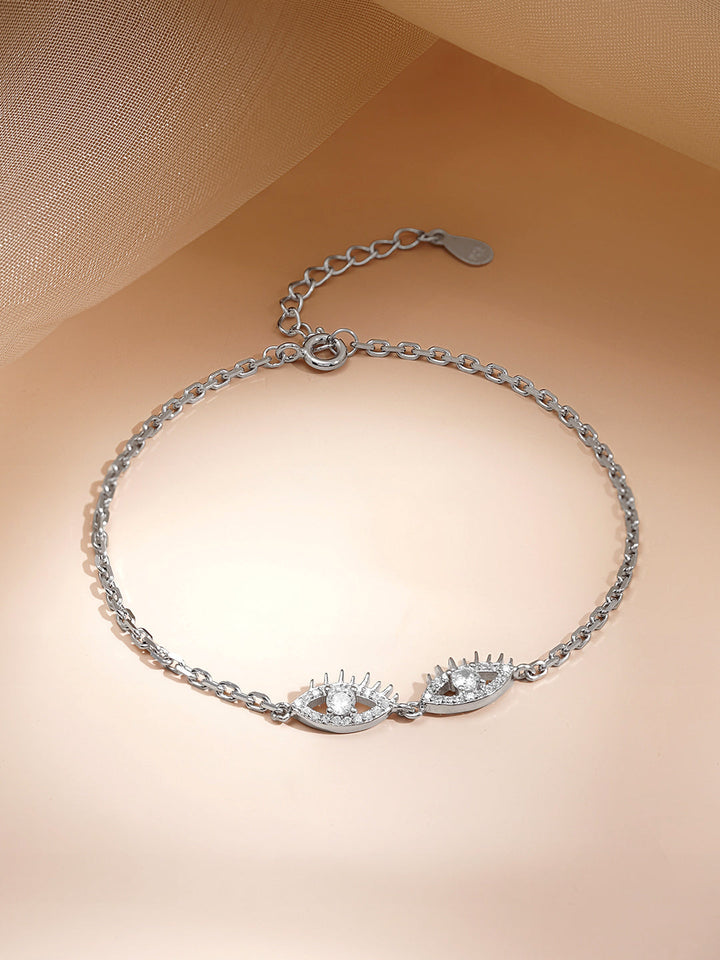 925 Fine Silver Evil Eye Link Chain Bracelet