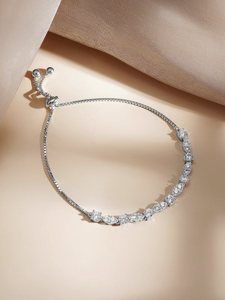 925 Fine Silver Crystal Adjustable Chain Bracelet