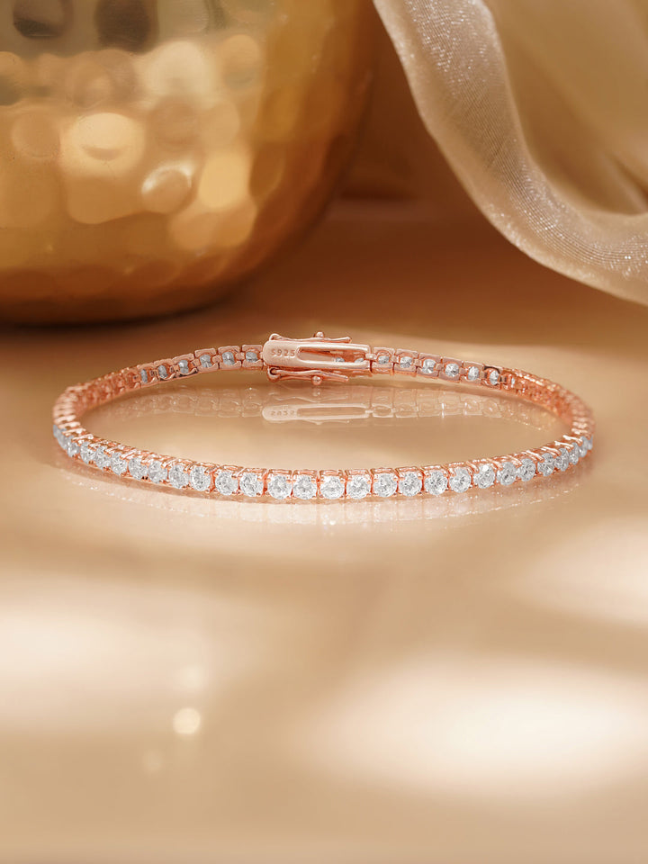 925 Fine Silver Rose Gold Tennis Bracelet