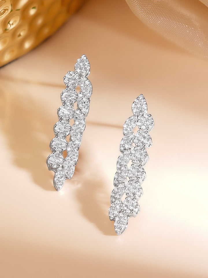 925 Fine Silver Rhodium Plated American Diamon Zirconia Dangler Earrings