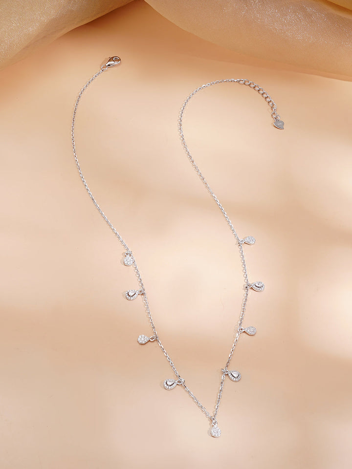 925 Fine Silver Rhodium Plated Cubic Zirconia Charm Chain Necklace