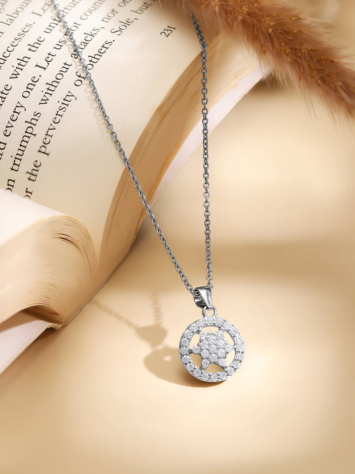 925 Fine Silver Rhodium Plated Round Floral Necklace