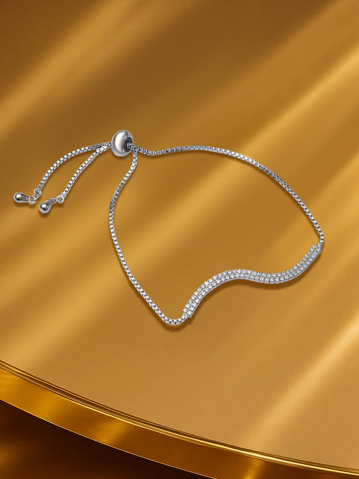 Adjustable American Diamond Zironica Studded Wave Bolo Chain Bracelet