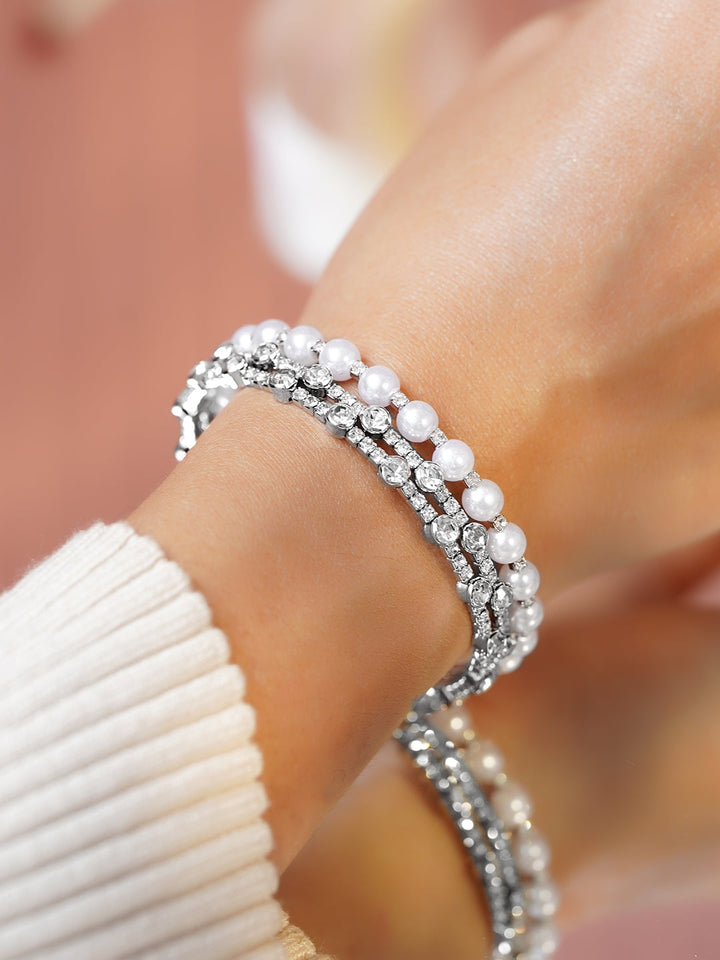 White Studded Pearl Embellished Golden Bracelet