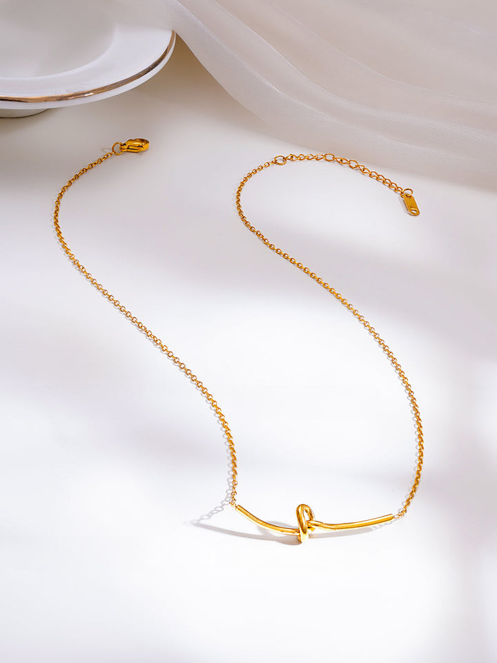 Demi Fine 18K Gold Plated Stainless Steel Minimal Knot Bar Necklace