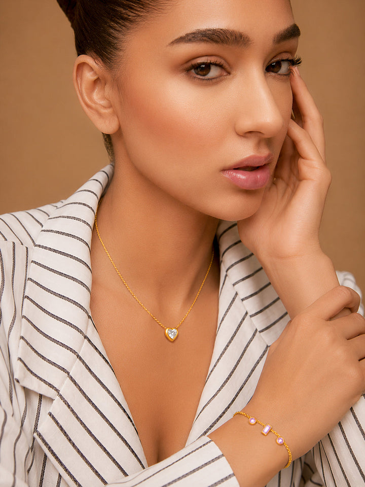 Demi Fine 18k Gold Plated Stainless Steel Crystal Charm Necklace & Bracelet Set