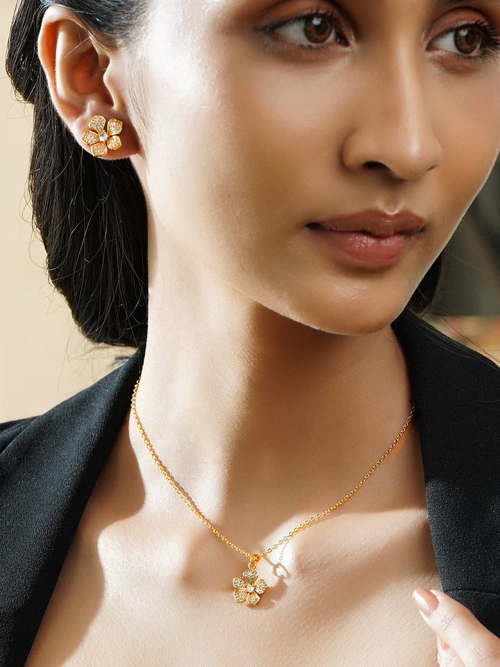 American Diamond Zirconia Floral Pendant Set