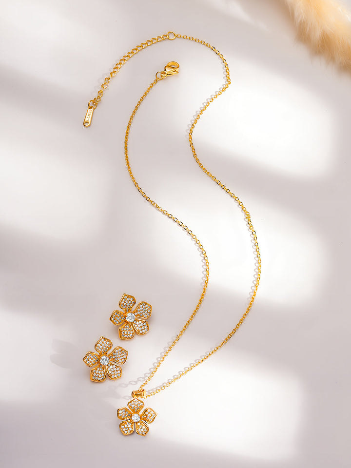American Diamond Zirconia Floral Pendant Set
