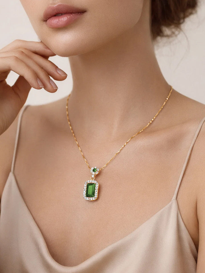 18K Gold Plated Emerald Crystal Pendant Necklace | Anti Tarnish