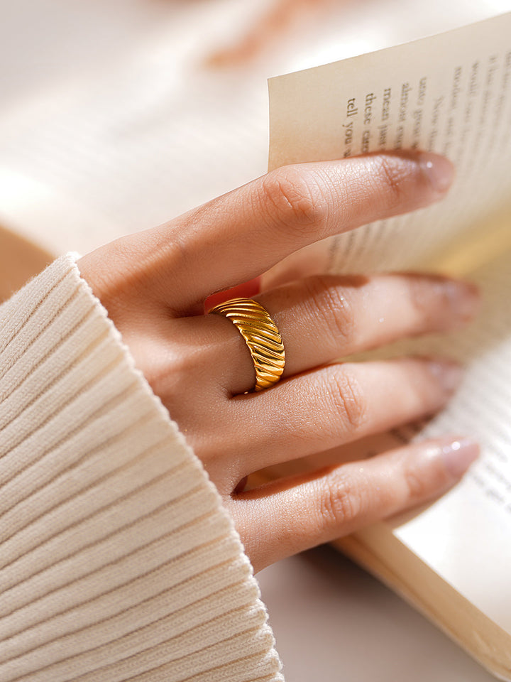 Demi Fine 18K Gold Plated Stainless steel Ribbed Dome Statement Ring