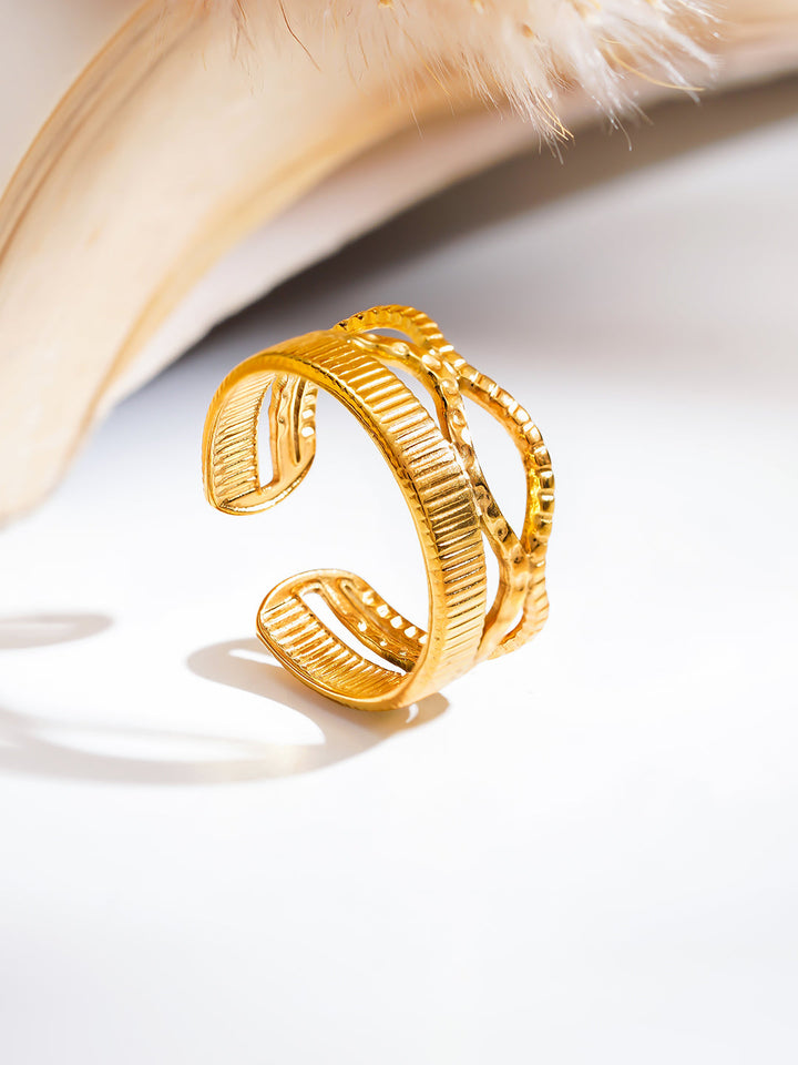 Demi Fine 18K Gold Plated Stainless steel Crossroads Texture Statement Ring