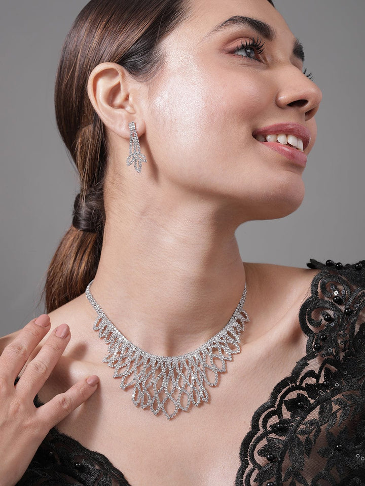 American Diamond Zirconia Cascading Necklace Set