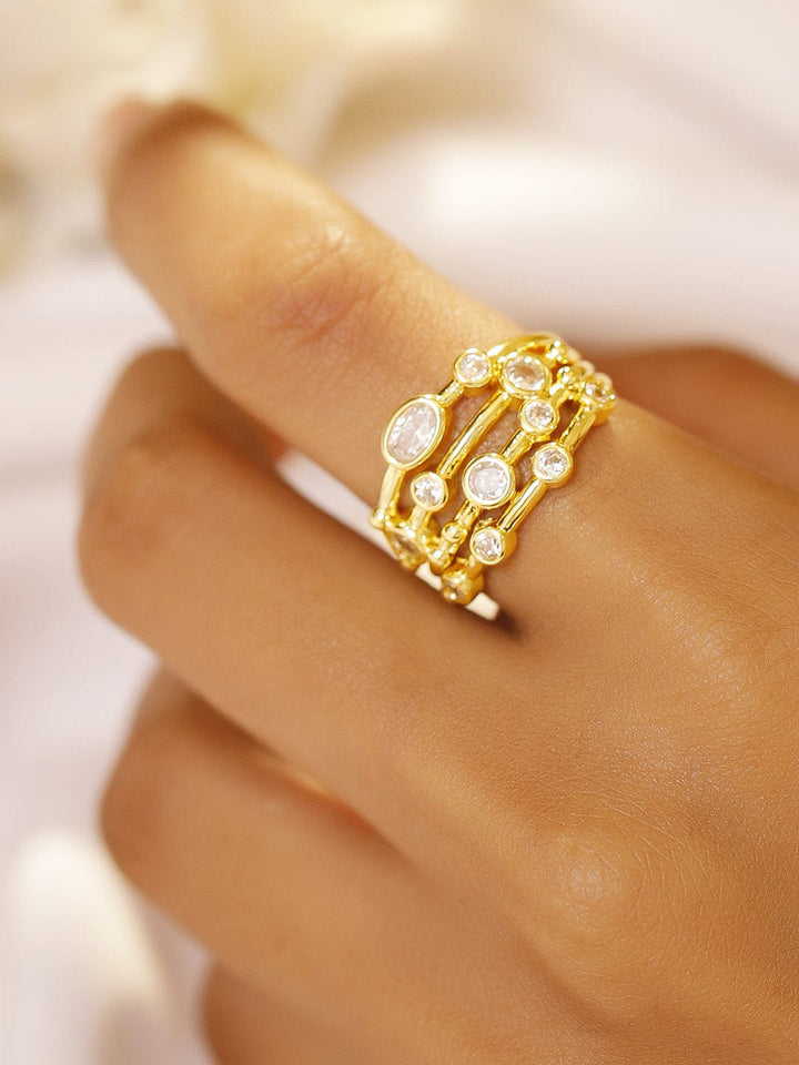 Gold Ring In American Diamond Zirconia