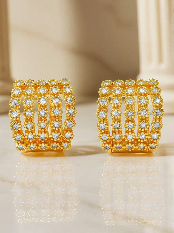 American Diamond Zirconia Gold Huggie Earrings