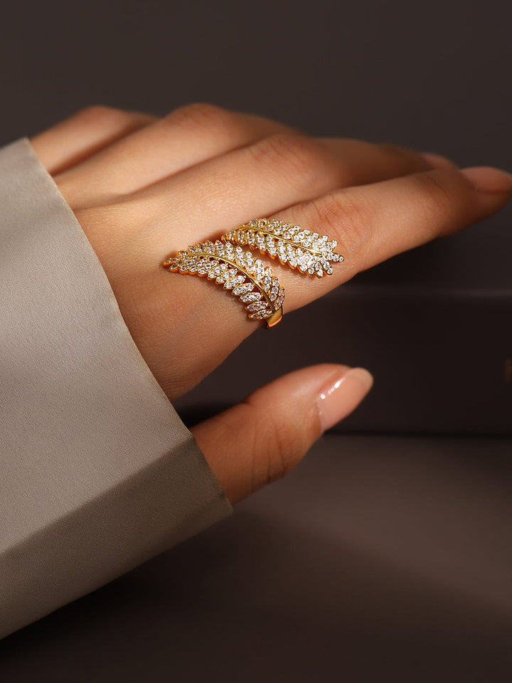 American Diamond Zirconia Leaf Design Gold Ring