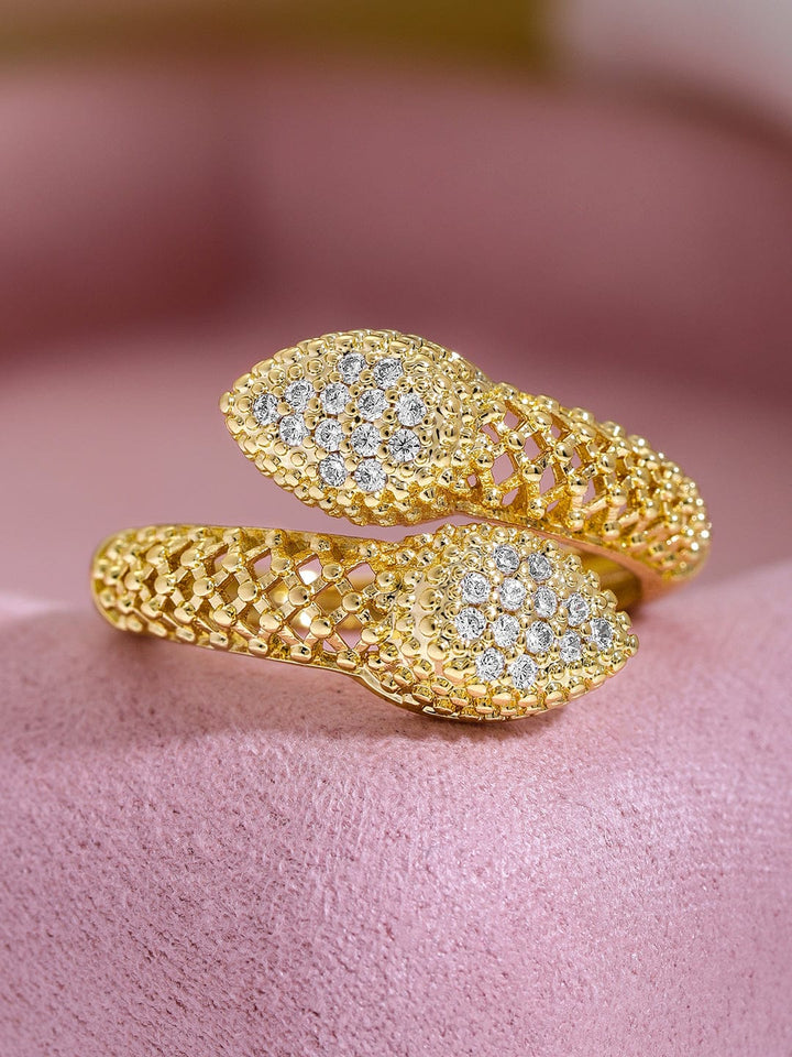 American Diamond Zirconia Studded Gold Toned Ring