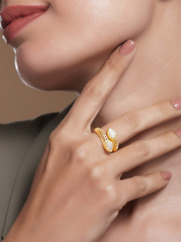 American Diamond Zirconia Studded Gold Toned Ring
