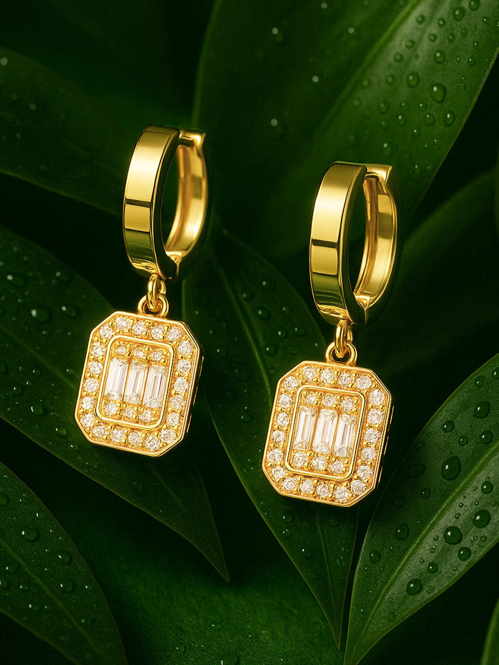 American Diamond Zirconia Gold Toned Drop Earrings