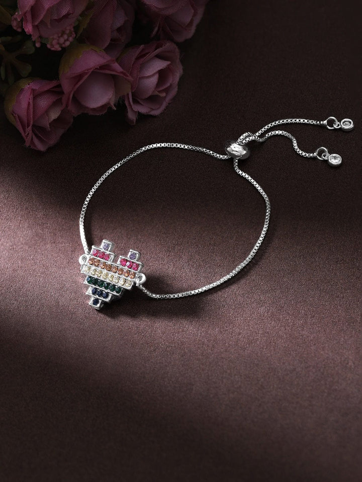 Rubans Voguish Silver-Plated CZ Charm Bracelet