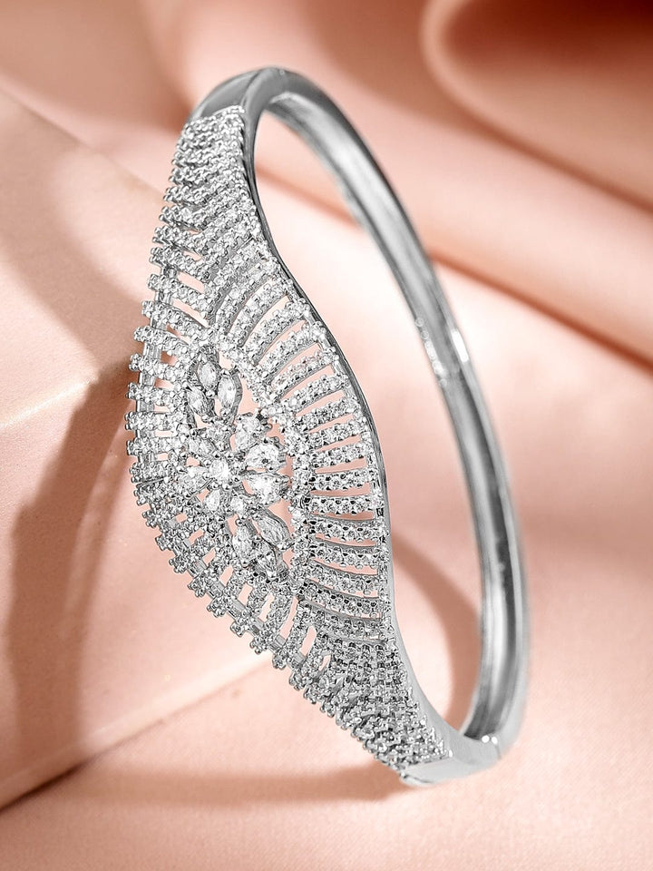 Rubans Women Brass Cubic Zirconia Handcrafted Gold-Plated Cuff Bracelet