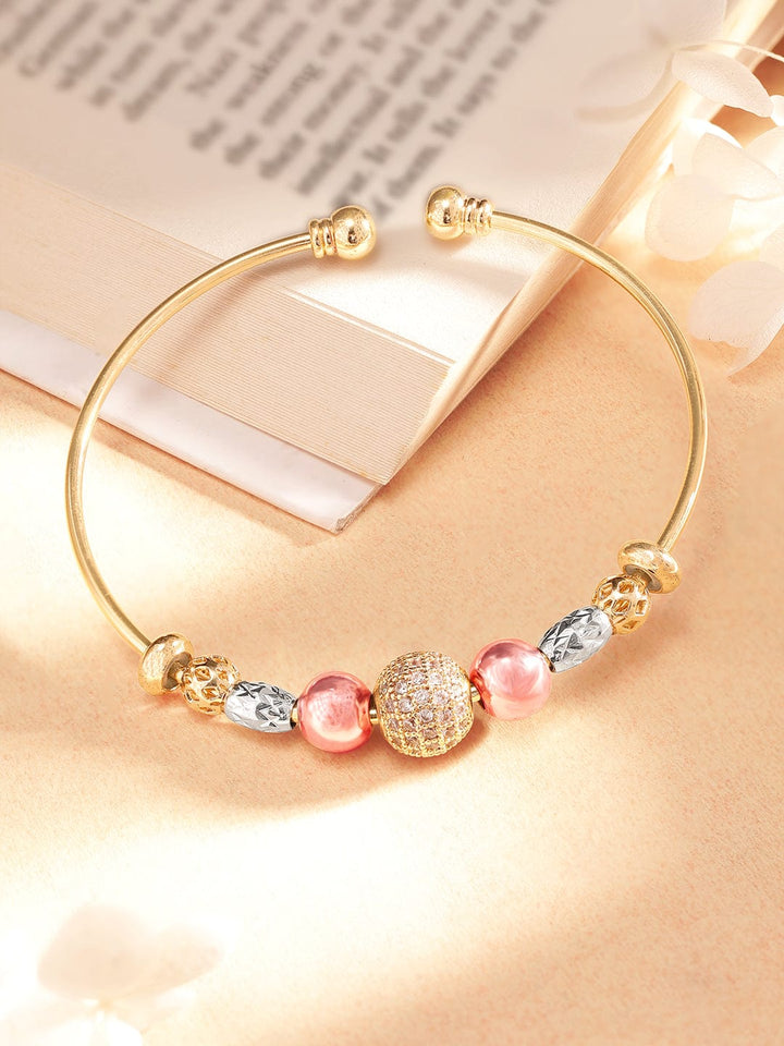 Rubans 18K Gold Plated Zirconia Beaded Charm Adjustable Minimal Bracelet