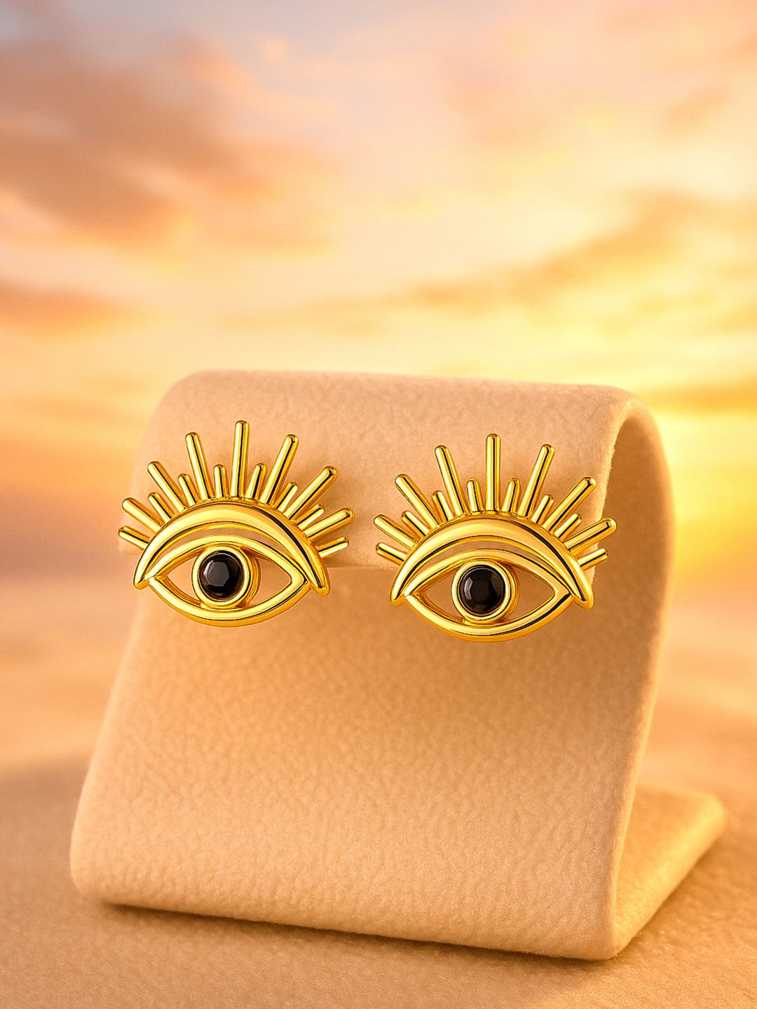 18K Gold Plated Stainless Steel Tarnish-Free Waterproof Evil Eye Stud Earrings