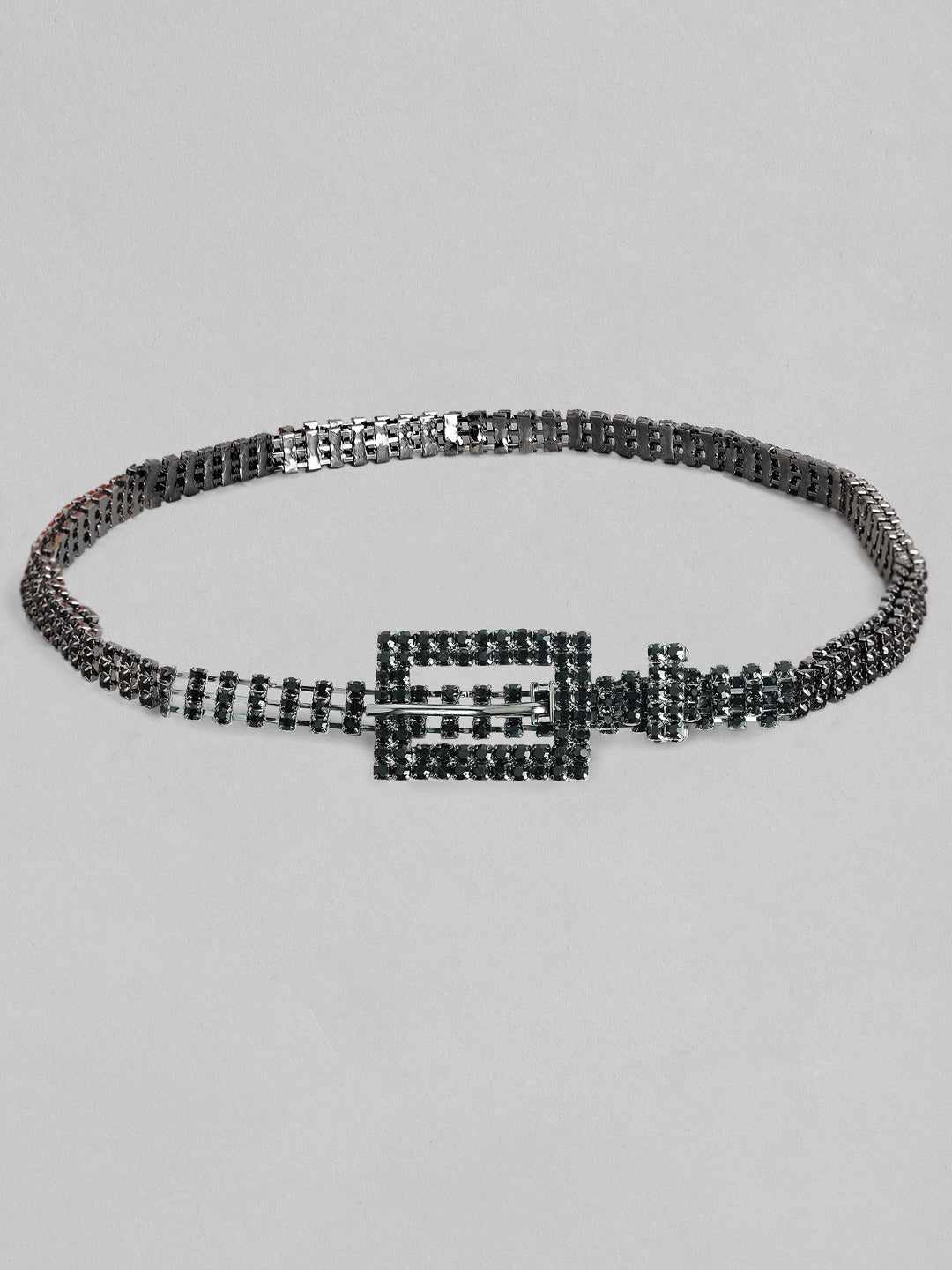 Rubans Women Black Metal Handcrafted Zircon Stone Belt