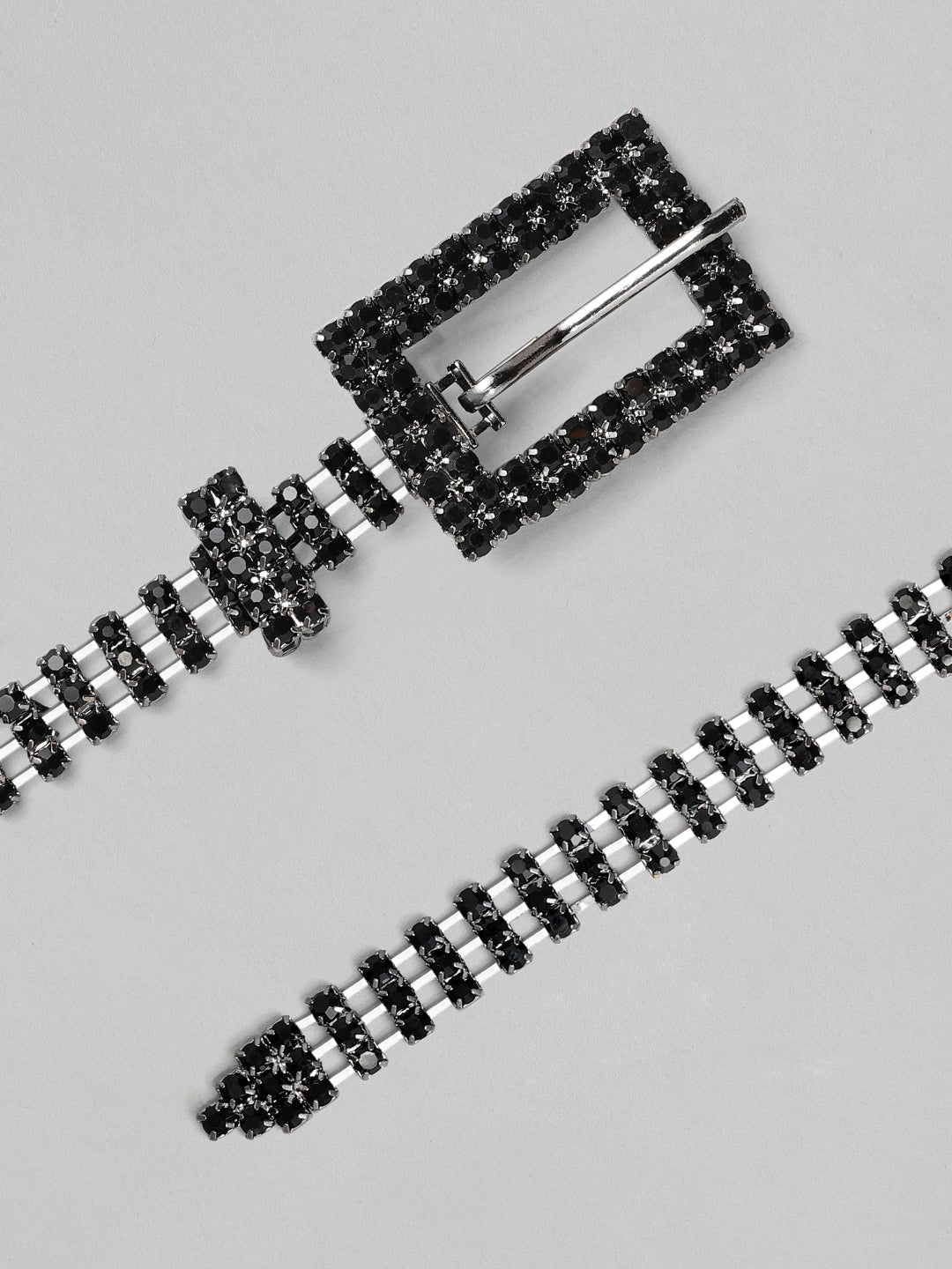Rubans Women Black Metal Handcrafted Zircon Stone Belt