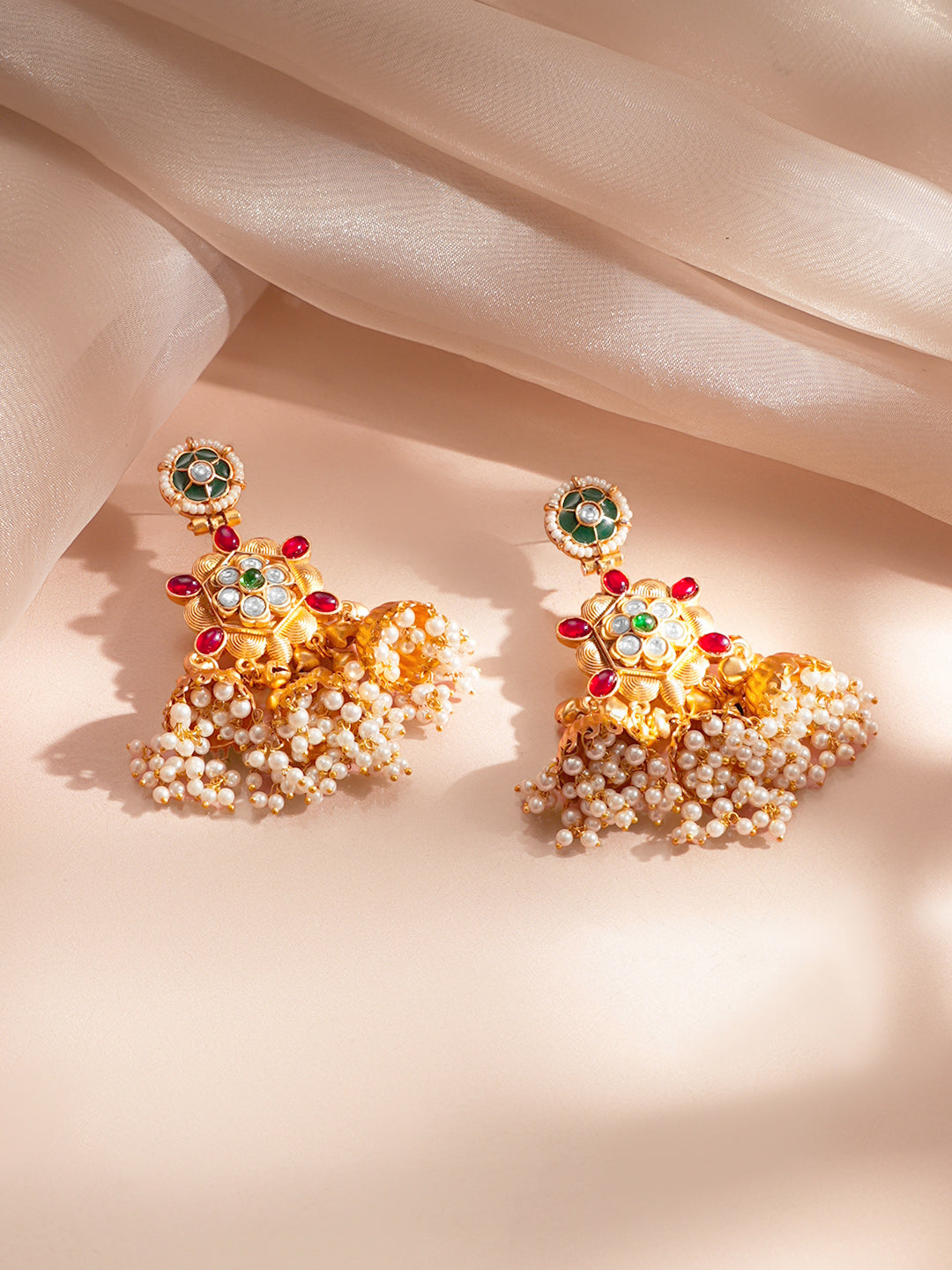 Gold-Plated Multi Jhumka Charm Statement Earrings
