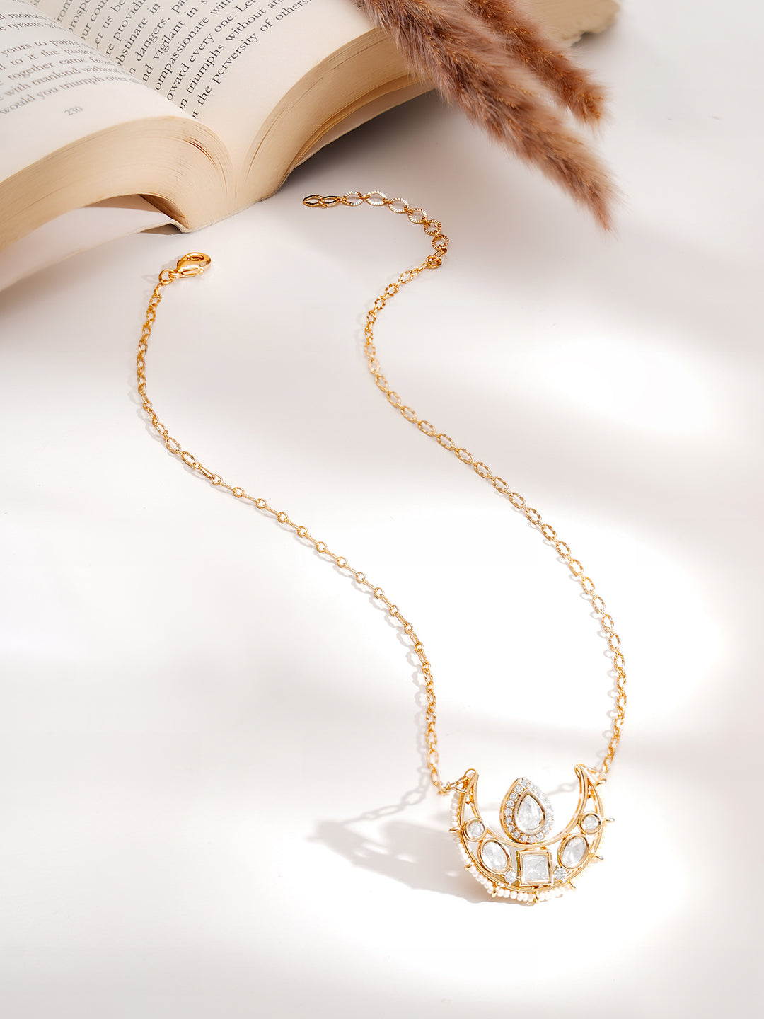 Gold Plated Moon Design Kundan Necklace