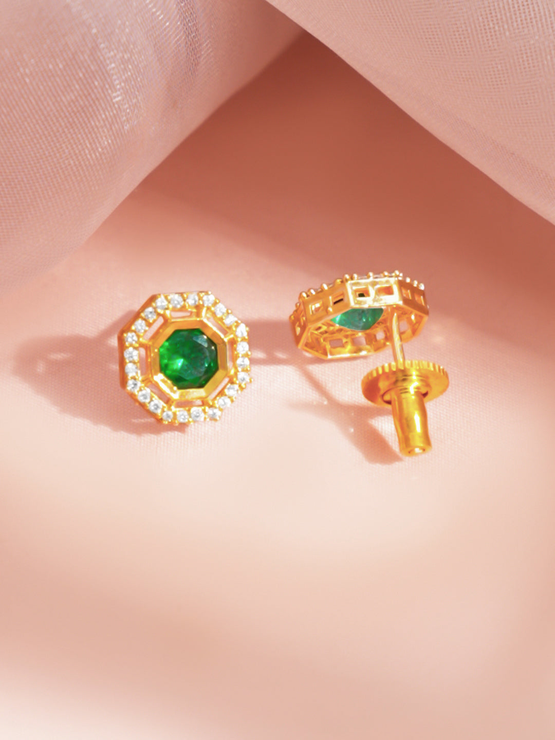 Gold Plated Emerald Green Cubic Zirconia Charm Necklace Set