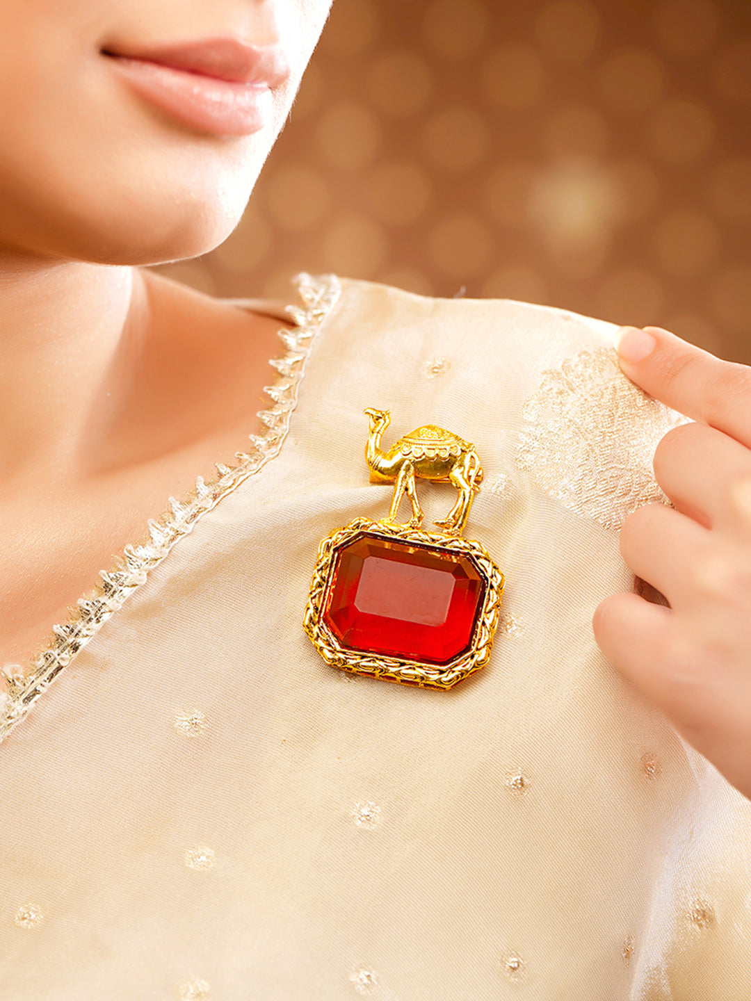 Ruby Red Crystal Camel Motif Statement Brooch