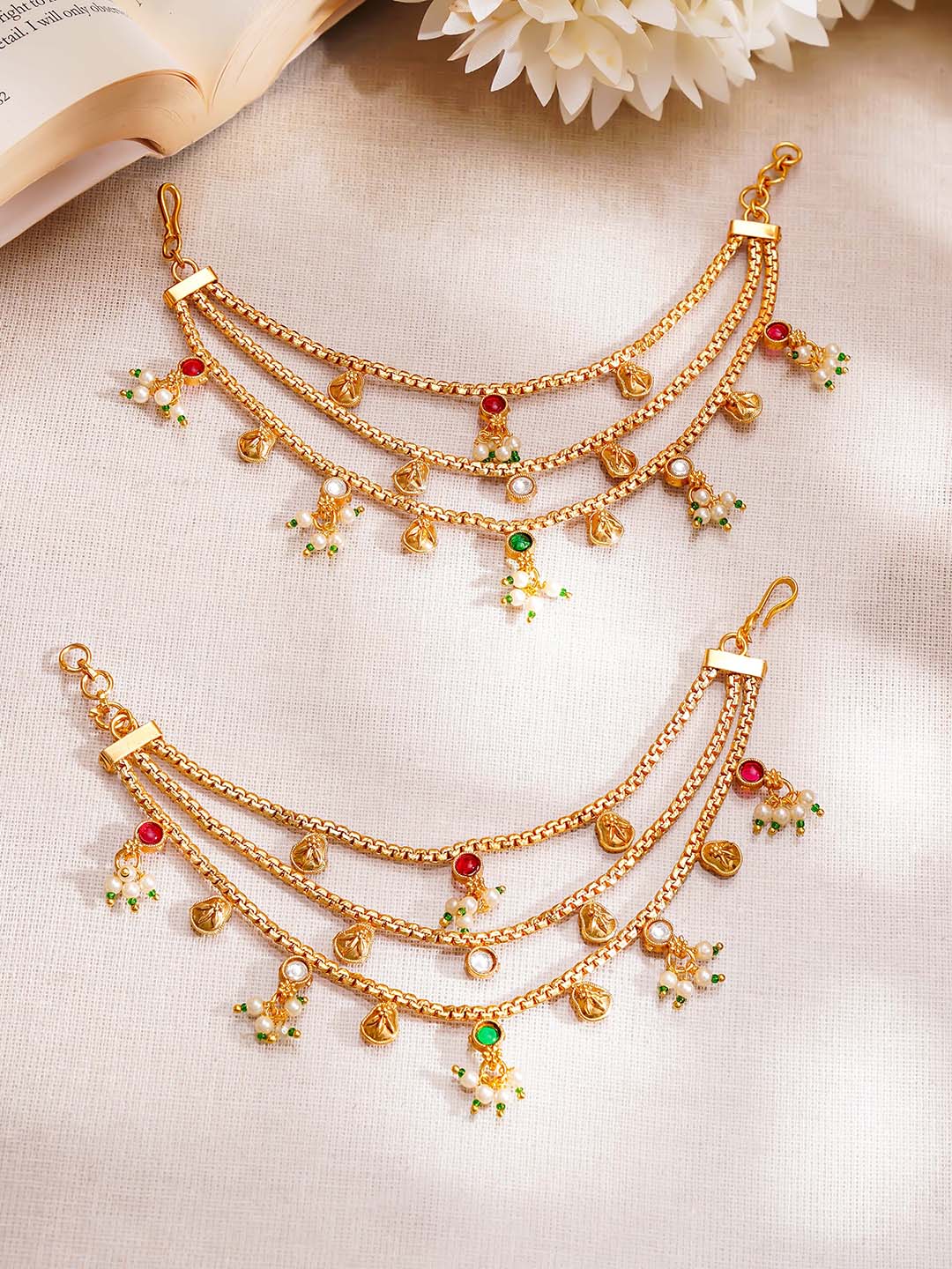 Gold Plated Layered Kundan Kaan Chain