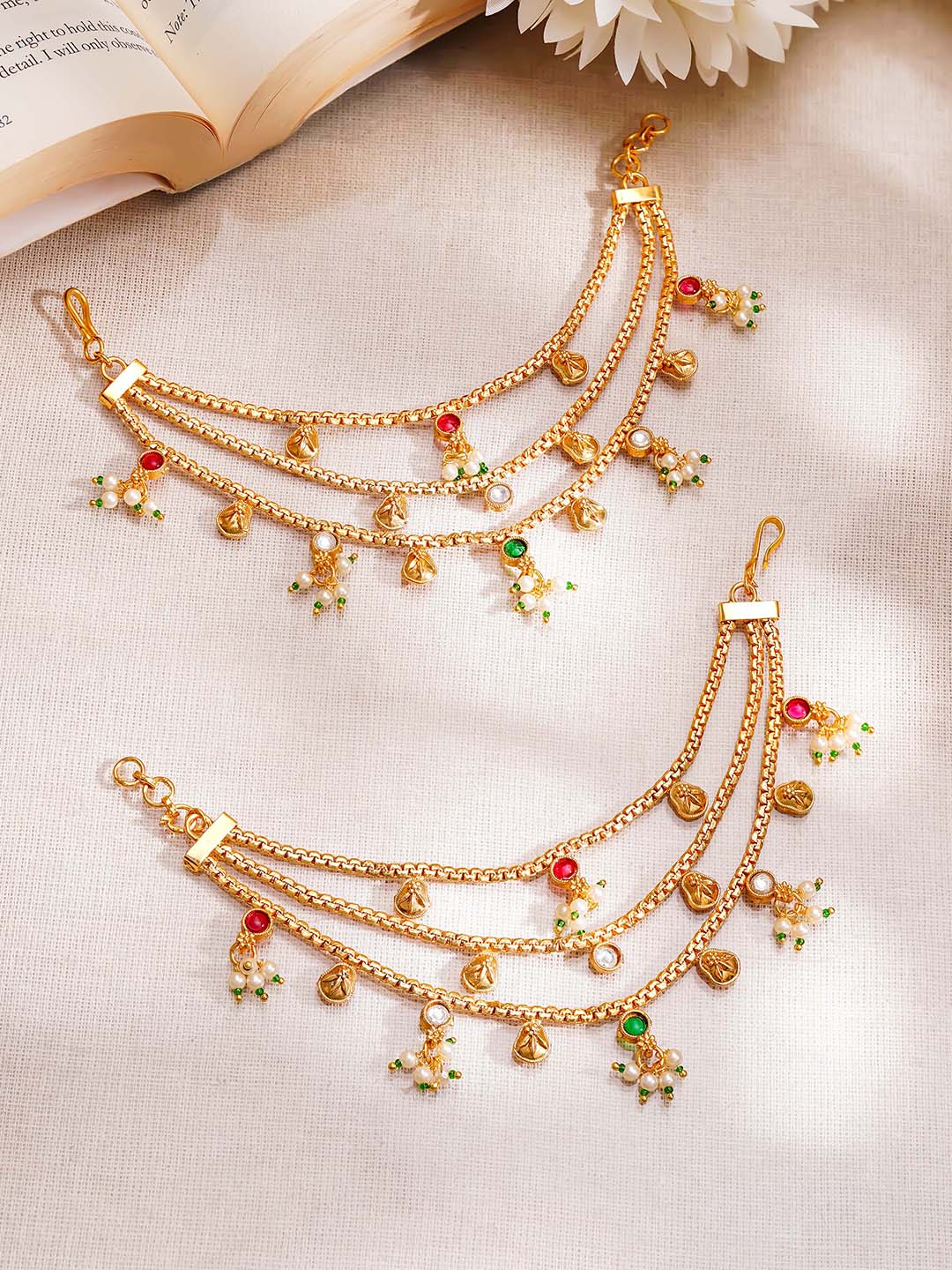 Gold Plated Layered Kundan Kaan Chain