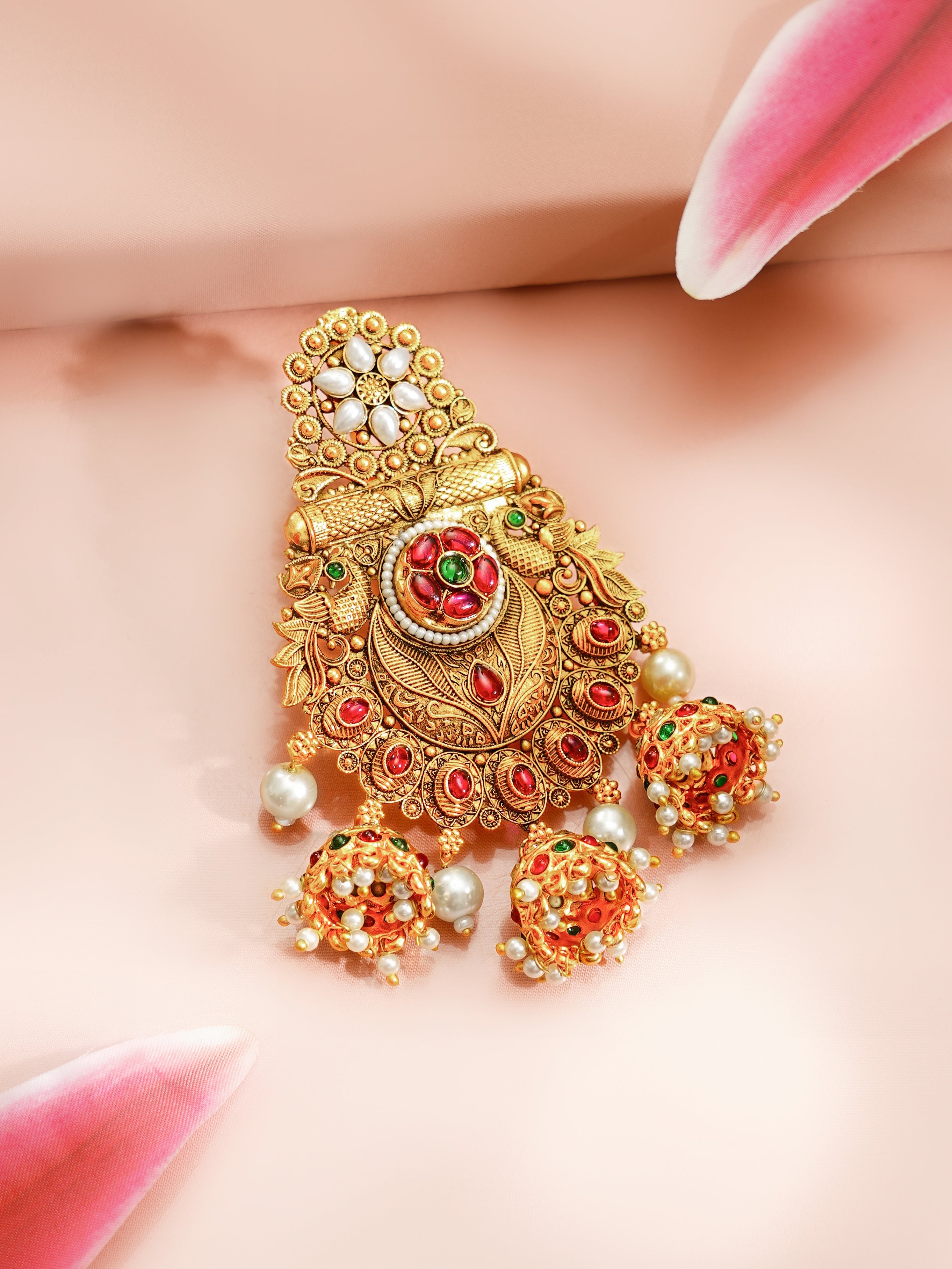 Gold Plated Bridal Kundan Pearl Jhumki Hair Jhumar