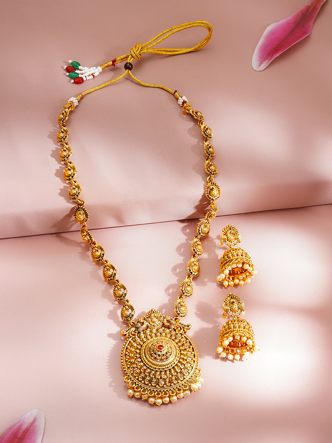 Gold Plated Peacock Motif Pendant Necklace Set