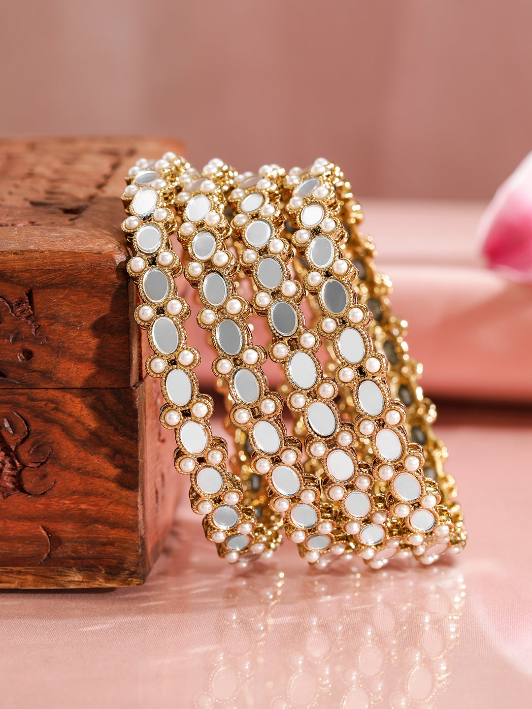 Pink Studded Floral Bangles