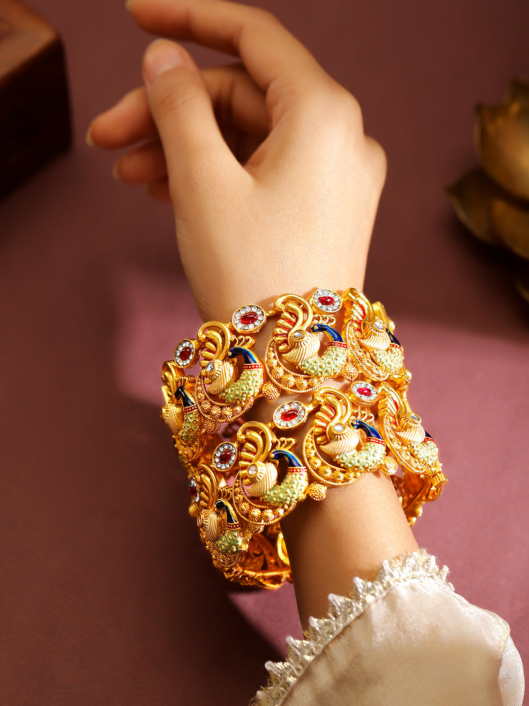 Temple Peacock Motif Multicolour Bangles