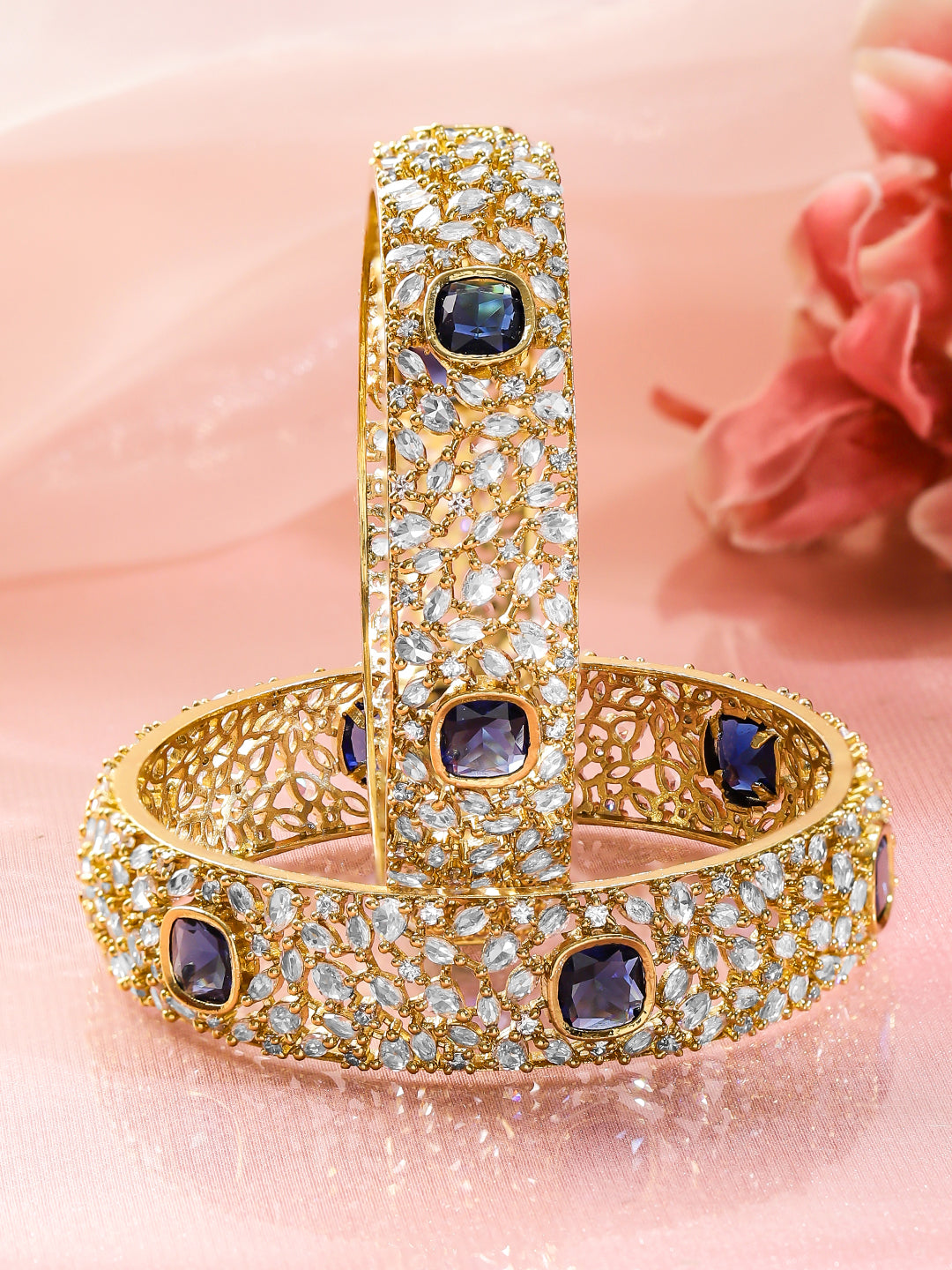 Blue American Diamond Zirconia Bangles Set Of 2