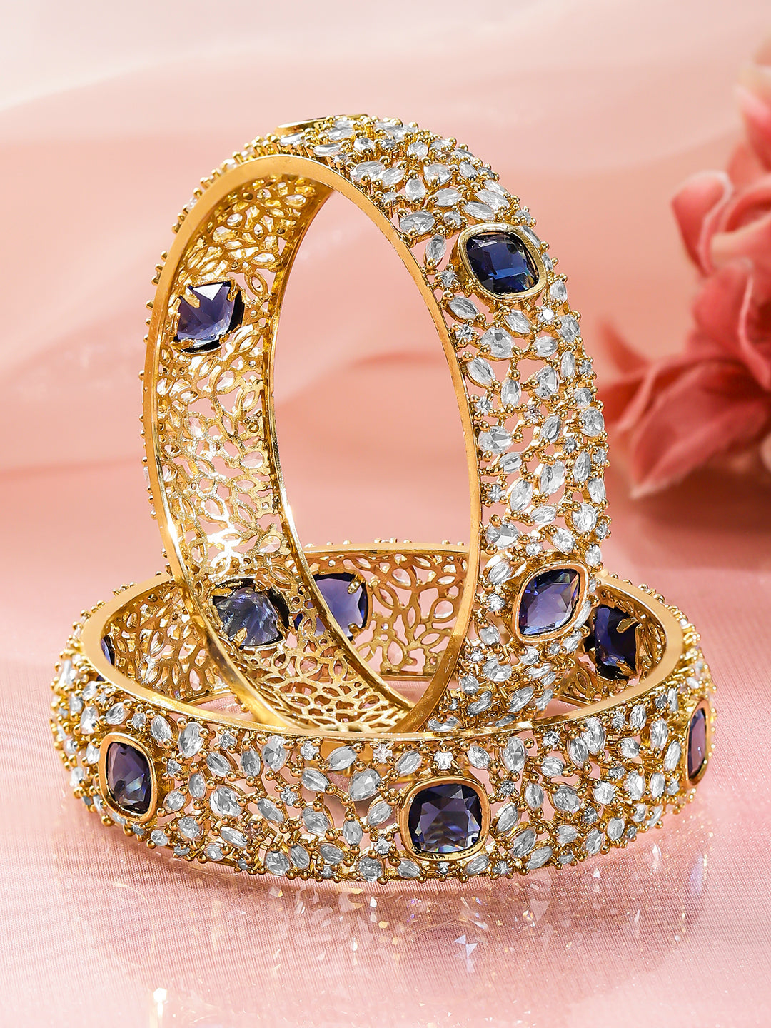 Blue American Diamond Zirconia Bangles Set Of 2